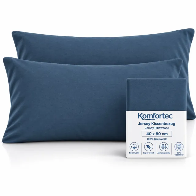 Komfortec Set van 2 Premium Jersey Kussenslopen 40x80 cm - Superzachte Kussenhoes – 100% Katoen – 150 g/m² - Petroleumblauw