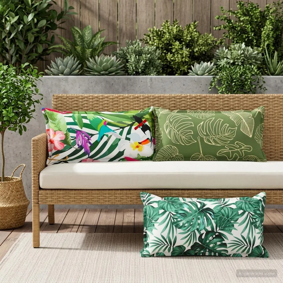 vidaXL Kussensloop 6 st HOUTEN Bladontwerp 40 x 80 cm Polyester groen, foto 2
