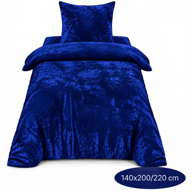 Roden Blue Crushed Velvet Dekbedovertrek - 140x200/220 - Eenpersoons - Blauw - Luxe Velours - Extra Zacht - Incl 1 Kussensloop