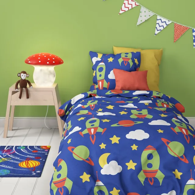 Mistral Home DEKBEDOVERTREK - katoen renforcé - 140 x 200 cm + 65 x 65 cm - eenpersoons - tekening - blauw - Voor kinderen Blauw/Groen/Rood/Geel