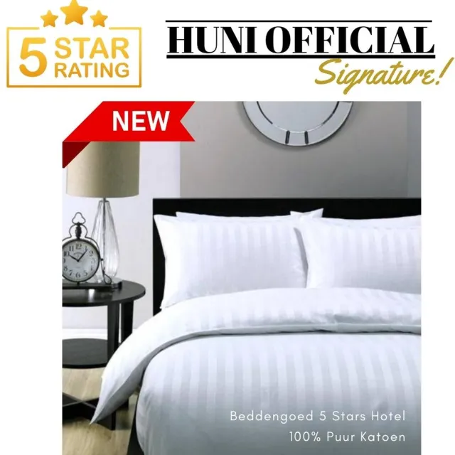 Huniofficial Luxe - Dekbedovertrek - 140x200 - Uni - Satijn Streep - Hotel Kwaliteit Satin Stripe - Wit