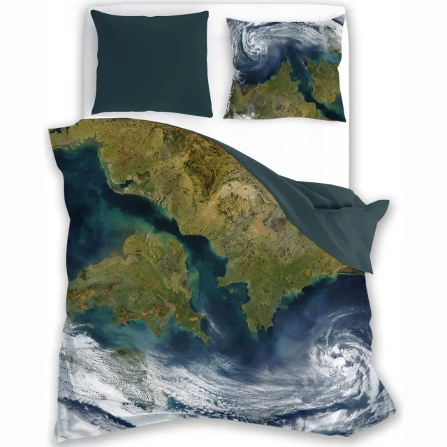 Faro Dekbedovertrek, Earth - Eenpersoons - 140 x 200 / 70 x 90 cm - Katoen Blauw