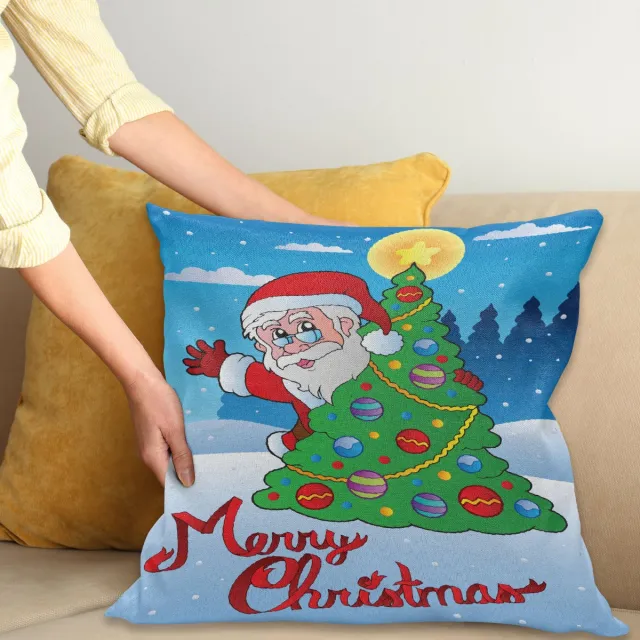 ABAKUHAUS Kussenhoes – Kerstman 40x40 cm – Dubbelzijdig bedrukt Blauw Groen Veelkleurig