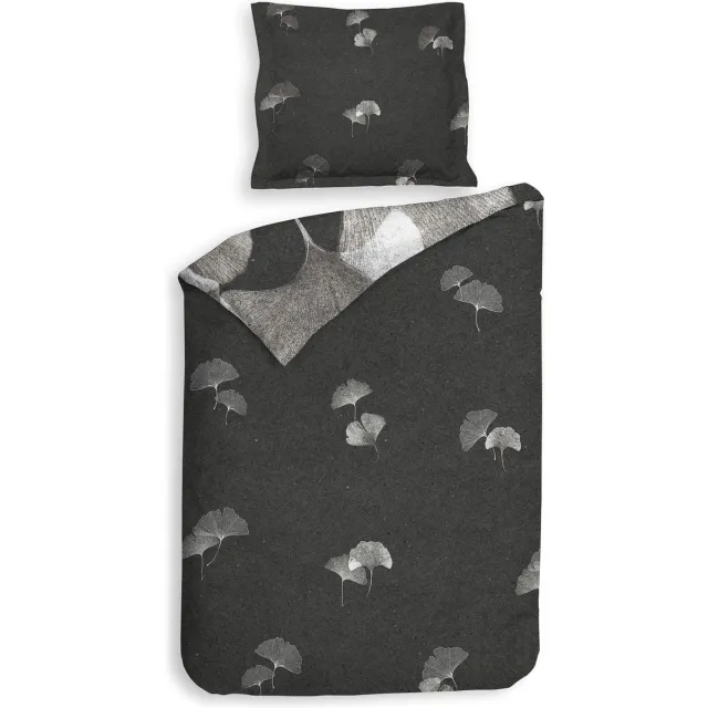 Heckett & Lane Heckettlane Dekbedovertrek Debra - Bedlinnen met Bladeren print - Grijs - Dekbedhoes van 100% Katoen-Twill, foto 2