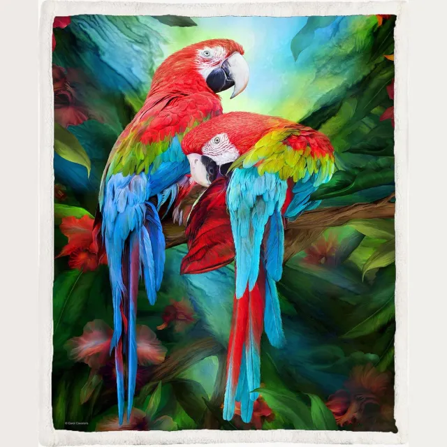 The Coloured House Fleece Deken Tropic Spirits Macaws - 150 x 200 cm - Sherpa Multicolor