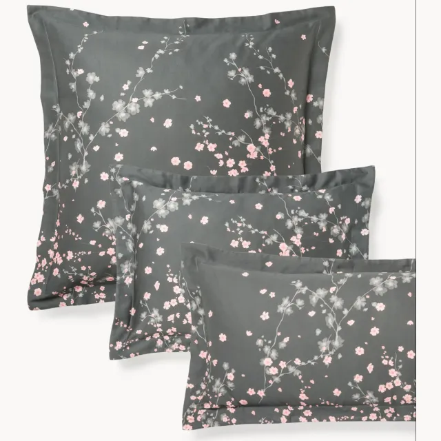 Westwing Collection Katoenensatijnen kussenhoes Sakura met bloemenprint Grijs