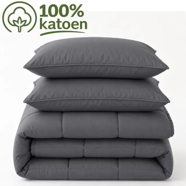 Droomtextiel Dekbed Zonder Overtrek 200x220 - Incl 2 Kussensloop - 100% Percale Katoen - Wasbaar Dekbed - Antraciet