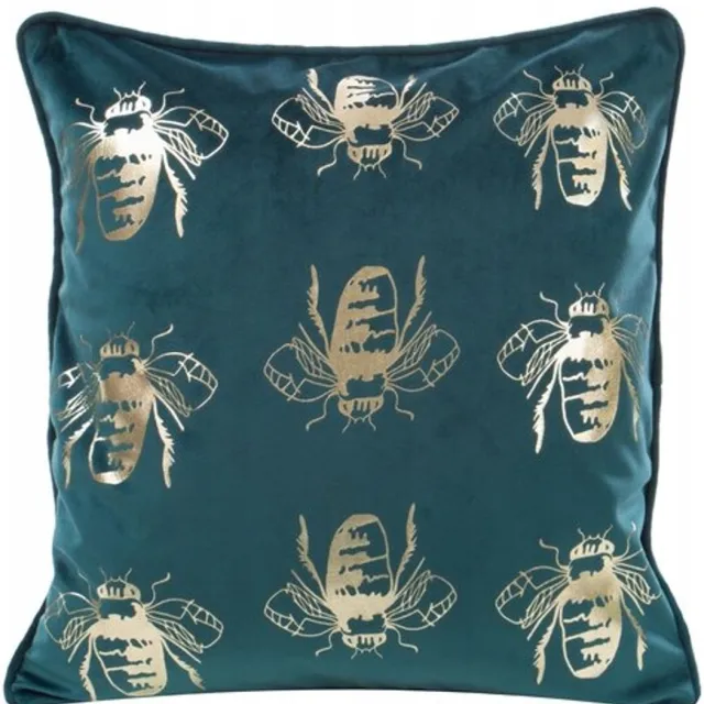 Eurofirany Turquoise Fluweel Kussenhoes met Gouden Bij 45x45 cm