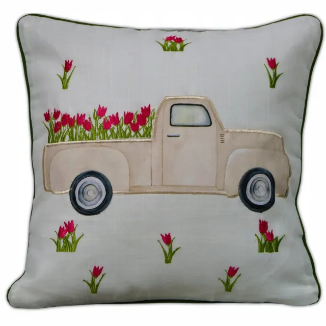 DeHome Decoratieve Kussenhoes 40x40cm met Auto Applicatie en Tulp Borduurwerk multicolor