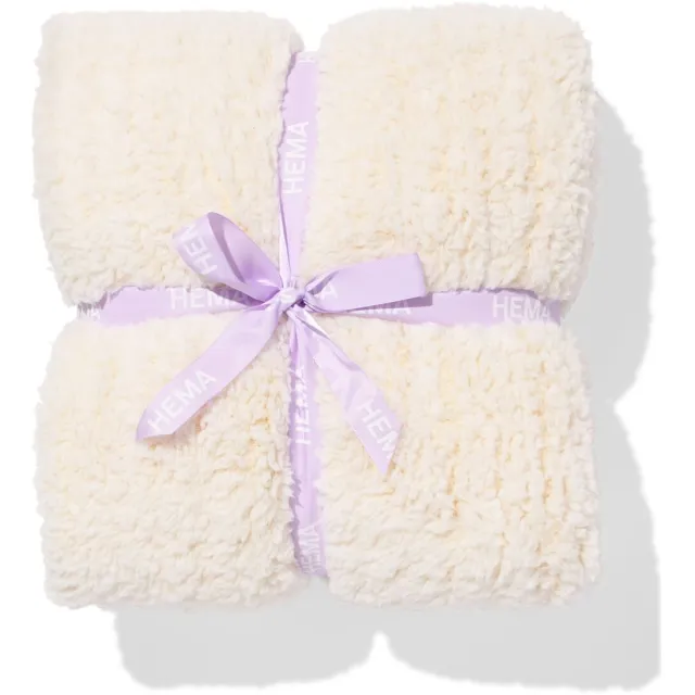 HEMA Plaid 130x150cm teddy strepen wit (wit)