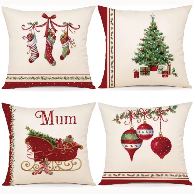 Unyqoos Set van 4 decoratieve kerstkussenslopen voor bank en slaapkamer Kerstmis