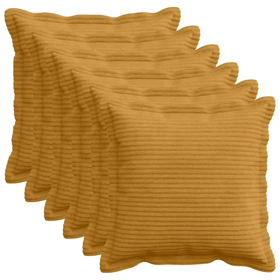 vidaXL Kussensloop 6 st HOUTEN Geel 35 x 35 cm corduroy, foto 3