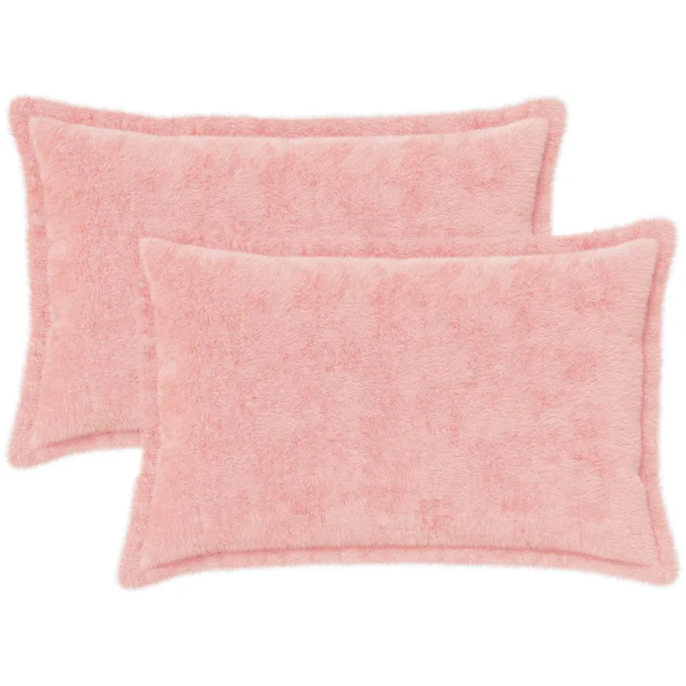vidaXL Kussensloop 2 st HOUTEN Roze 40 x 60 cm Nep Konijnenbont, foto 3