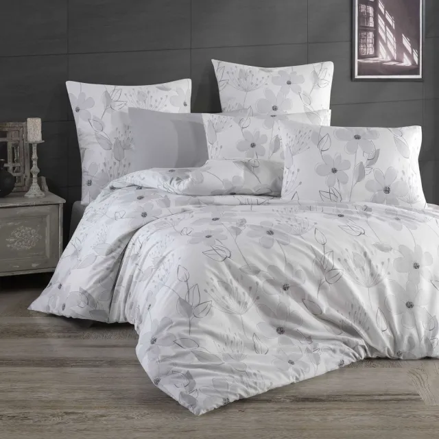 Darymex Luxe Katoenen Dekbedovertrekset Ranforce LARISSA – 200x220 cm – Grote Bloemen Lichtgrijs / Wit – 100% Katoen – Darymex
