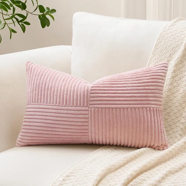 Unyqoos Zachte Corduroy Kussenhoes met Gestreept Patroon voor Diverse Interieurs roze