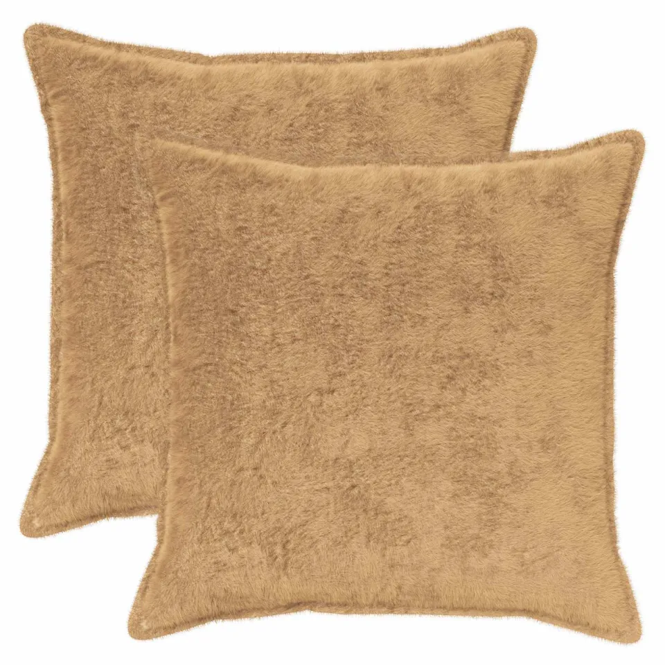 vidaXL Kussensloop 2 st HOUTEN Taupe 80 x 80 cm Nep Konijnenbont, foto 3