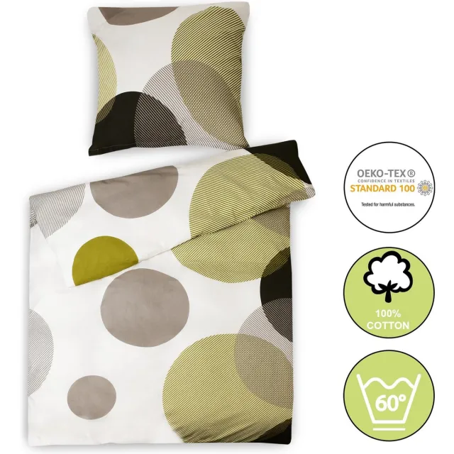 Beautissu Nela Dekbedovertrek 1 persoons Katoen beddengoed groen ornamenten dekbed 155x220 cm & kussensloop 80x80 cm Wit