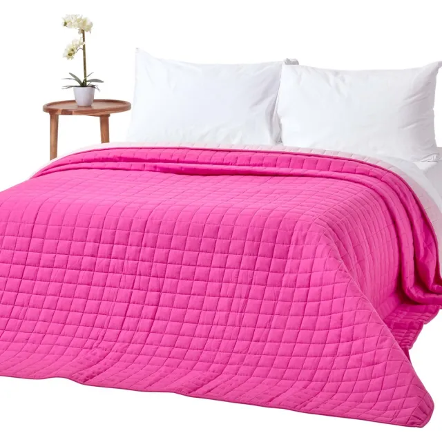 Homescapes 100% katoenen gewatteerde sprei, roze/roze, 150 x 200 cm Framboos/Roze