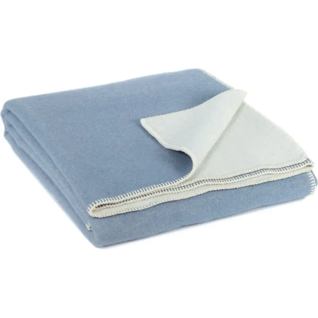 Most Omkeerbare wollen bed deken Blue Fog - 200 x 220 cm - blauw-wit wit - blauw