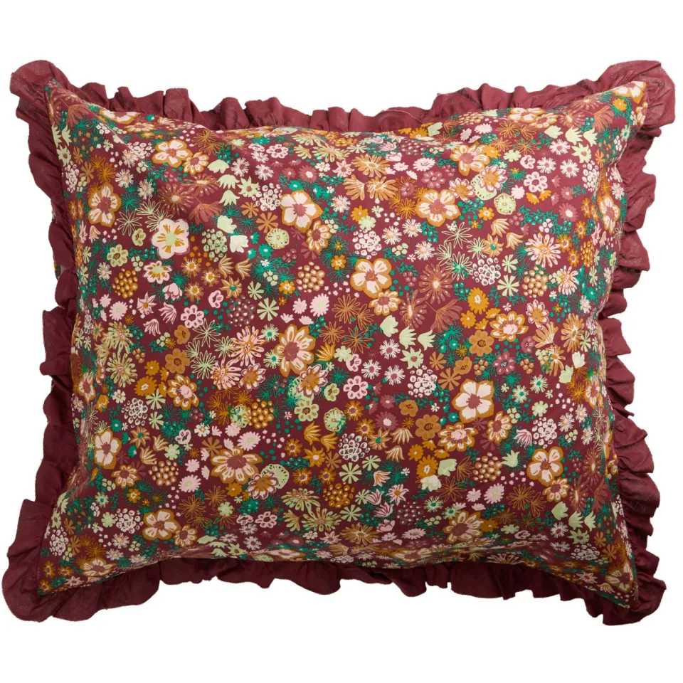 NOUS Living katoenen kussensloop 60x70 donkerrood met print, foto 3
