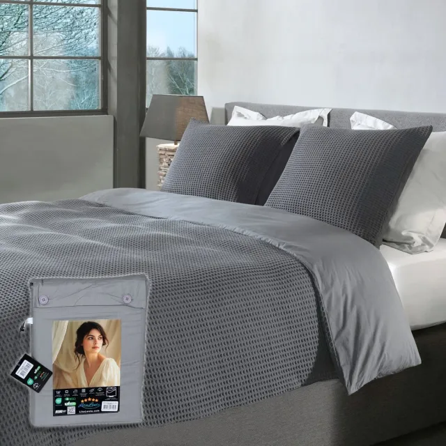 Litalente Wafel Dekbedovertrek – LitaLente Lichtgrijs – 100% Katoen – 240x220 cm – Luxe & Ademend – Inclusief 2 Kussenslopen 60x70 cm – Hotelkwaliteit – Krimpvrij & Duurzaam – Geschikt voor Dekbed 240x220 cm Lightgrijs