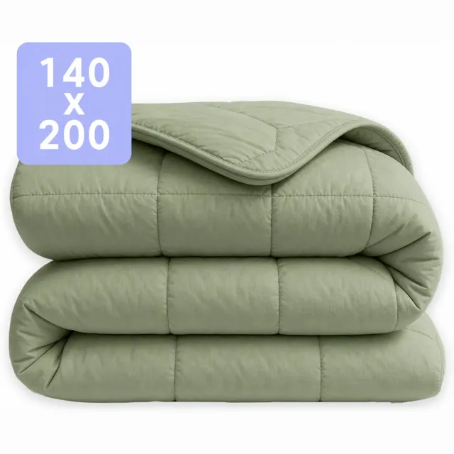 Happybed Dekbed zonder overtrek 140x200 - 100% Katoen - Wasbaar Dekbed - Bedrukt dekbed zonder hoes - Hoesloos Dekbed - Eenpersoonsdekbed - Sage Green