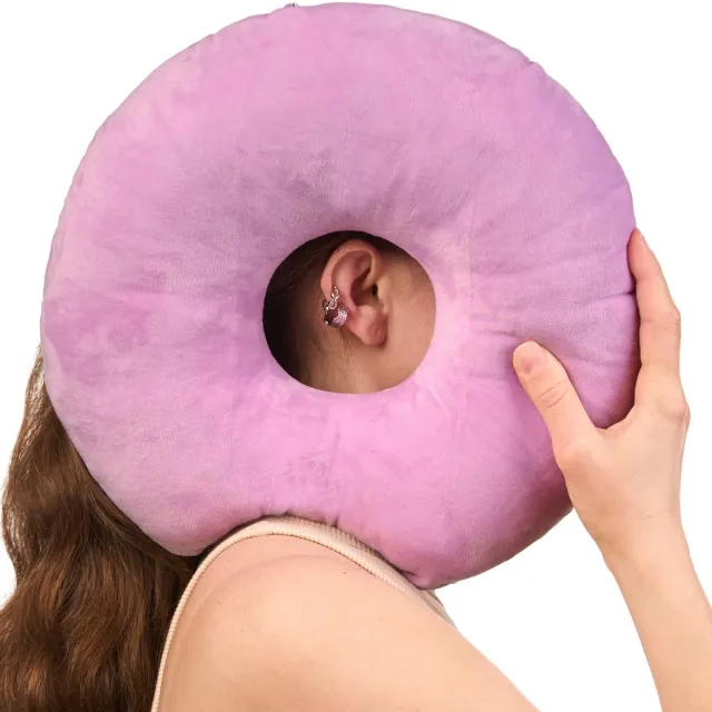 Odoxia Piercing Kussen - Donut Kussen Met Gat Voor Oor - Hoofdkussen Zijslaper - Verstelbare Vulling - 31x31 cm - Ringkussen - Piercingkussen - Hoofd Kussen - Zijslaper Kussen - Roze
