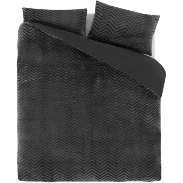 Droomtextiel Teddy Dekbedovertrek Chevron Antraciet - 240x200/220 cm - Super Zacht