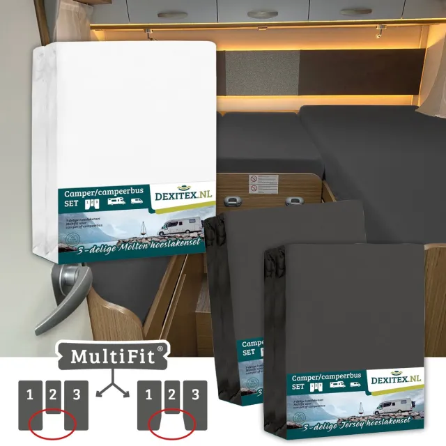 dexitex 1 x molton 2 x hoeslaken ANTRACIET / 3 delige set-Geschikt voor Camper lengtebedden of enkele bedden