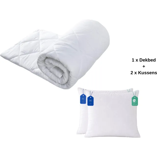 BSS Bedding Dekbedset - Dekbed 200x220 cm met 2 Kussens 40x80 cm - Microvezel - 4-Seizoenen - Wit