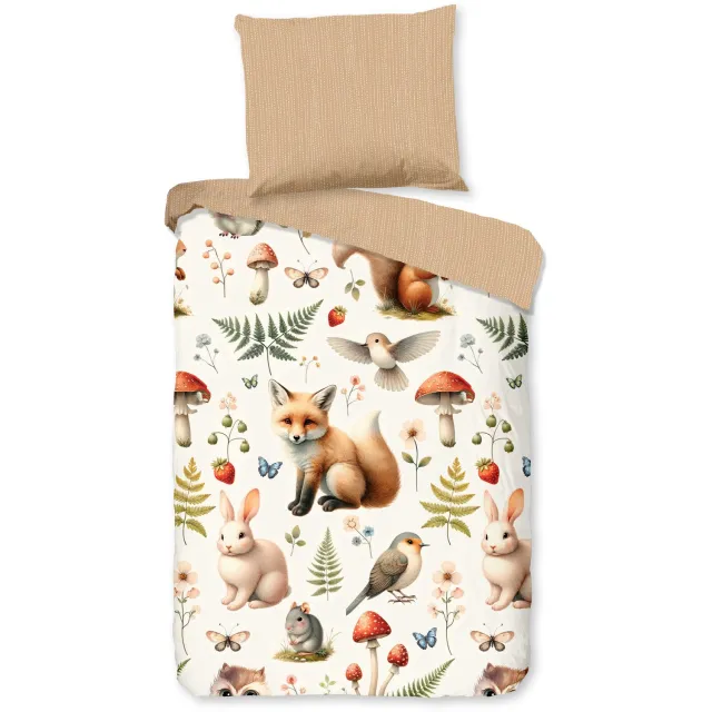 Good Morning dekbedovertrek dieren met bladeren en paddestoelen - Peuter - Multi - 100% Katoen flanel