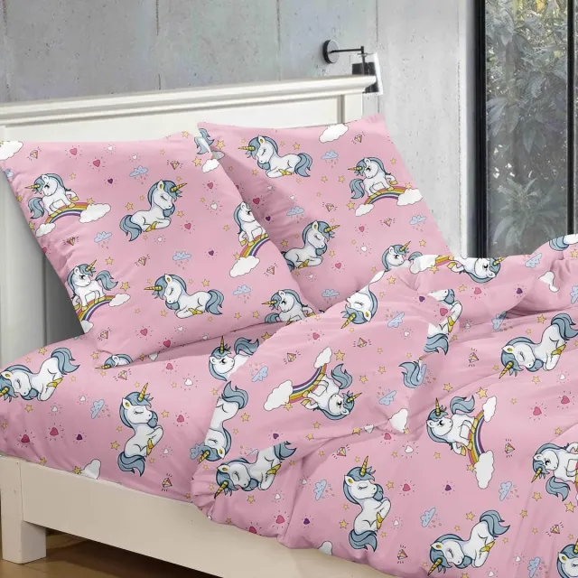 Cotton Market Universeel - 3D Dekbedovertrek Set - Unicorn Motief - Katoen & Ademend Multicolor / Roze/Paars