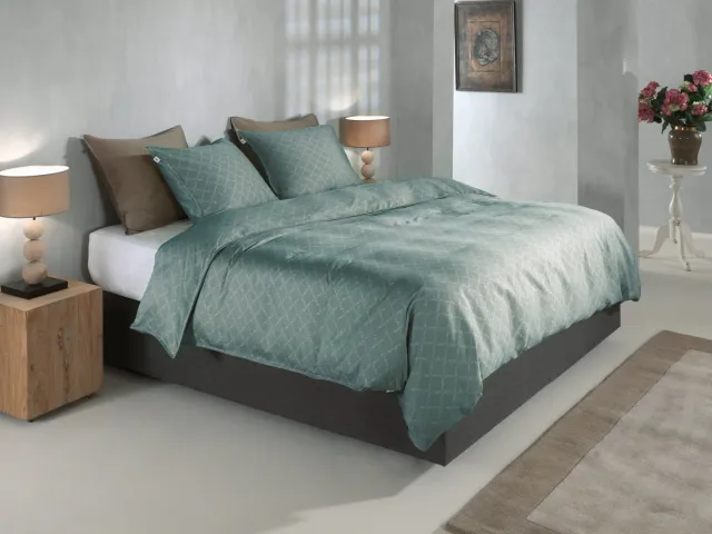 Zohome Dekbedovertrek Linea di Satinado - Groen - Dekbedhoes van 100% Katoen-Satijn - Ruiten - 1 sloop 60/70 cm Drizzle Green