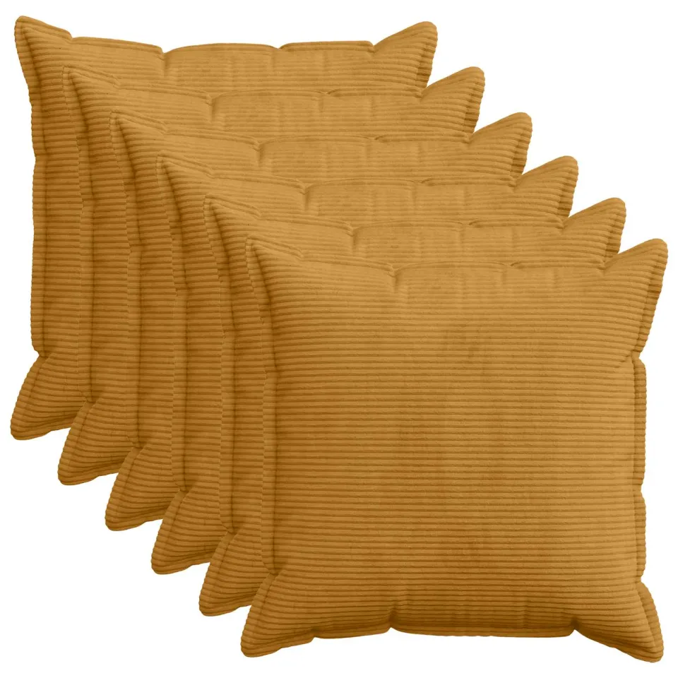 vidaXL Kussensloop 6 st HOUTEN Geel 80 x 80 cm corduroy, foto 3