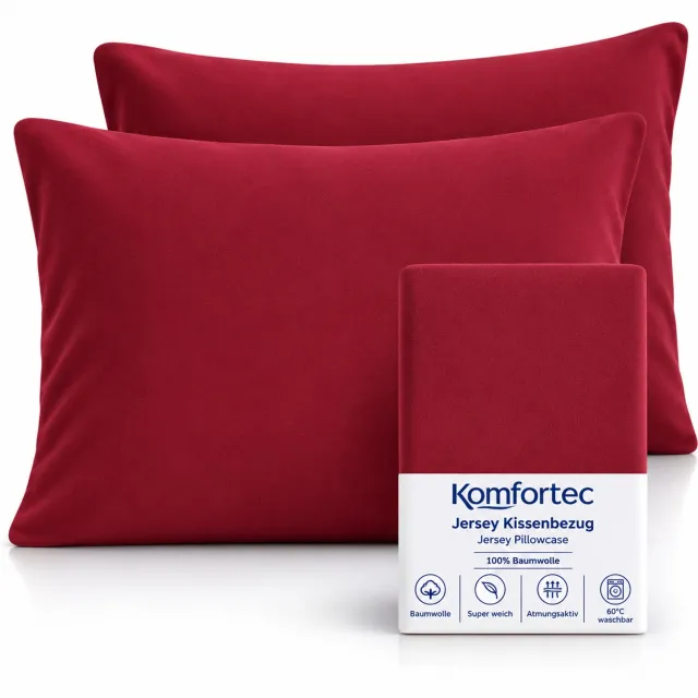 Komfortec Set van 2 Premium Jersey Kussenslopen 40x60 cm - Superzachte Kussenhoes – 100% Katoen – 150 g/m² - Rood