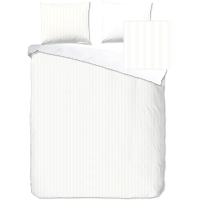 Descanso dekbedovertrek strepen - 2 persoons 200x200/220 cm - Wit - 100% Katoen satijn White