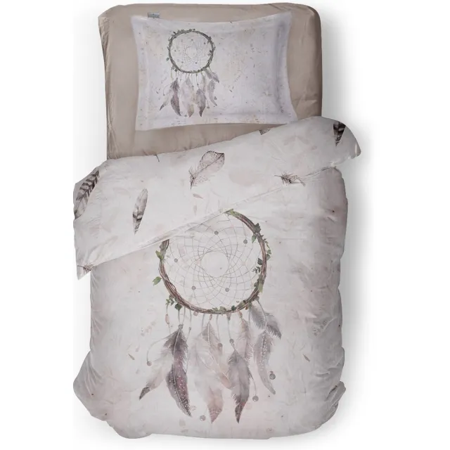 LINNICK Dekbedovertrek Katoen Bohemian - Beige - Dekbedovertrek 140x200/220cm - 100% Katoen - Eenpersoons - Dekbedovertrekken - Dromenvanger Dekbedovertrek