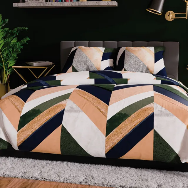 Markizeta TRIANA - Satijnen Dekbedovertrek - Geometrisch - Modern Stijl Blauw;Groen;Beige;Wit
