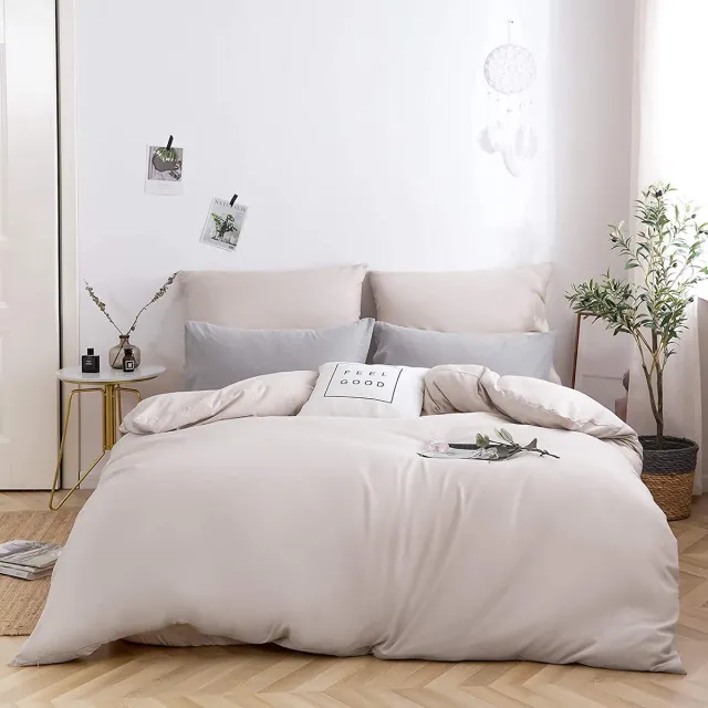 Unyqoos Vierdelig Beddengoed Set van Microvezel met Ritssluiting in Beige Kleur