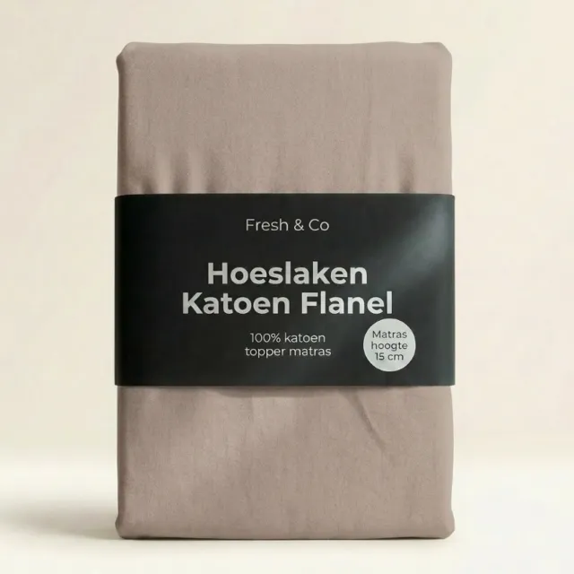 Dekbed-Discounter Fresh and Co Topper Hoeslaken 90 x 200 cm - Katoen Flanel - Geschikt voor toppers tot 15 cm hoog - Wasbaar op 30 graden - Strijkvrij - Taupe
