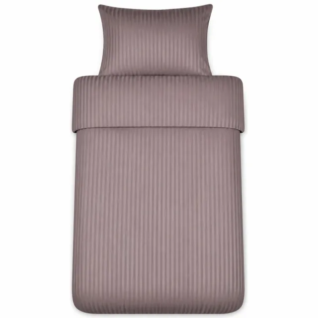 decoware Dekbedovertrek Hotelstreep 140x220 cm - Antraciet - Katoen Satijn - Met Kussensloop - Eenpersoons