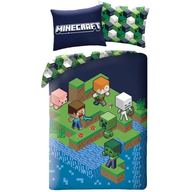 Minecraft Dekbedovertrek game on - 140 x 200 cm - 70 x 90 cm - Polyester Grijsaanpassen