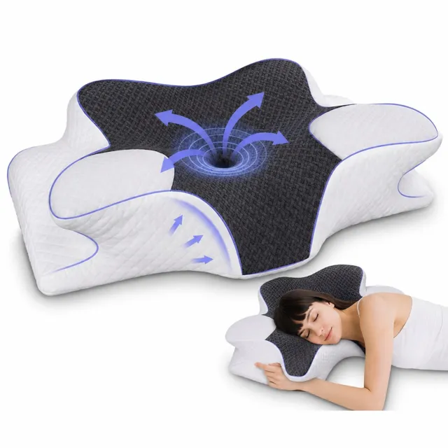 Quincs ergonomisch hoofdkussen - vlinderkussen - hoofdkussen nekklachten - orthopedisch kussen - Voor Rug, Buik- en Zijslapers - Memory Foam - Traagschuim Slaapkussen - Kussen - Ergonomisch Kussen zwart / wit