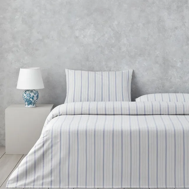 English Home Subtles Waves - Dekbedovertrekset - Easy Iron - Eenpersoons - Incl. hoeslaken 100x200 - 1 kussensloop - 160 x 220 cm - Blauw/Wit Blauw-Wit