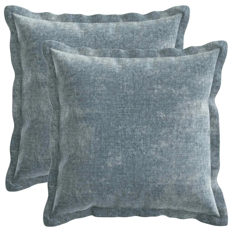 vidaXL Kussensloop 2 st HOUTEN Lichtblauw 45 x 45 cm Chenille Stof blauw, foto 3