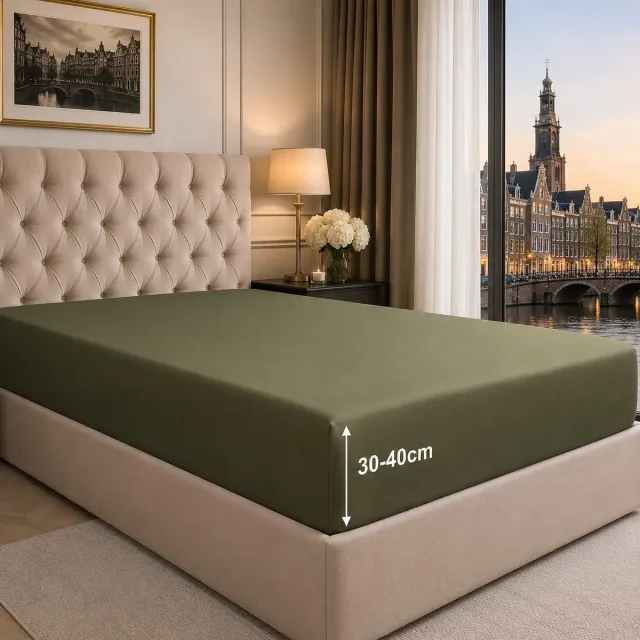 Lano&Go Hoeslaken 200x200 cm - 40 cm diepe hoek - Geborstelde polyester microvezel - Geschikt voor boxspringbedden - Past op matrassen tot 40 cm - OEKO-TEX gecertificeerd - Krimp- en kleurvast - Saliegroen