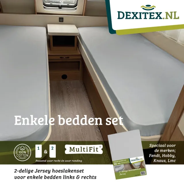 dexitex Hoeslakenset Lichtgrijs enkele bedden 2 delig geschikt voor Caravan Fendt-Hobby-Knaus-LMC-Tabbert-Weinsberg-Dethleffs-Bürnster
