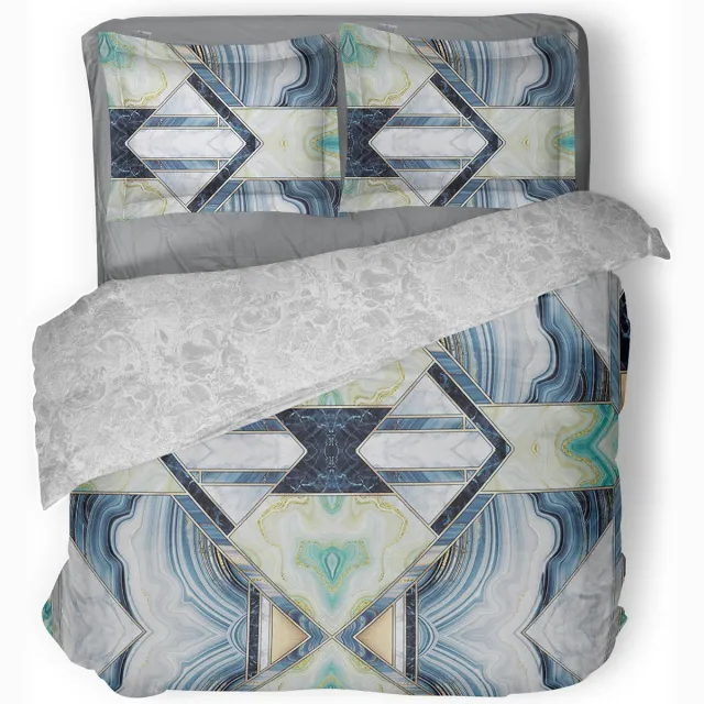 LINNICK Dekbedovertrek Katoen Marble Patch - Blue - Dekbedovertrek 240x200/220cm - 100% Katoen - Lits Jumeaux - Dekbedovertrekken - Grafisch Dekbedovertrek blauw