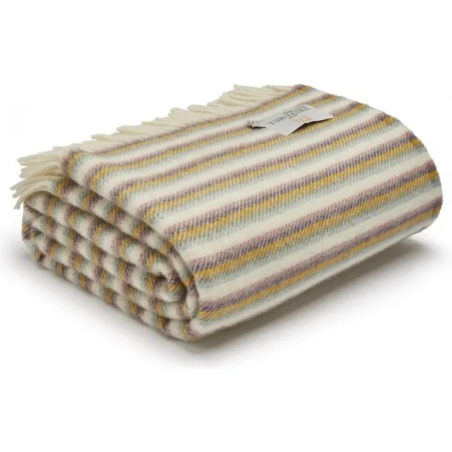Tweedmill Wollen Plaid - Multicolor - Gestreept Patroon - Sunset - Tweedmill - 150x183cm BeigeGeelLichtblauwPaarsRoze