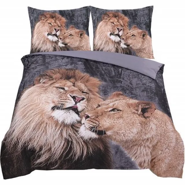 Husch Dekbedovertrek - Lion Love - 200x200/220 - Leeuwen Beige